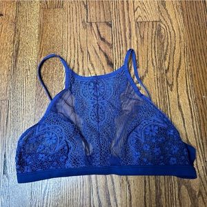 Victoria’s Secret high neck blue lace bra.